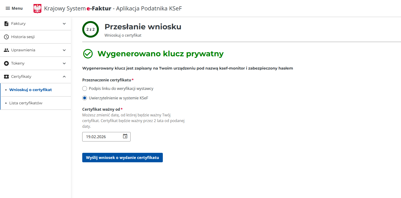 Przeznaczenie certyfikatu