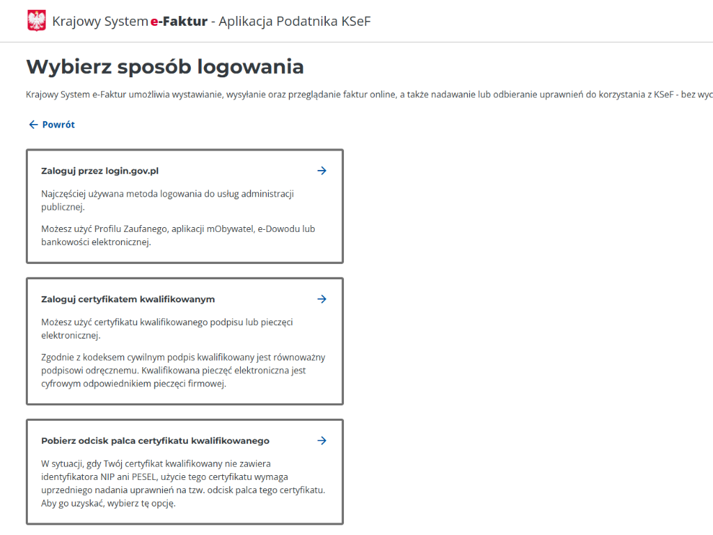 Wybór metody logowania