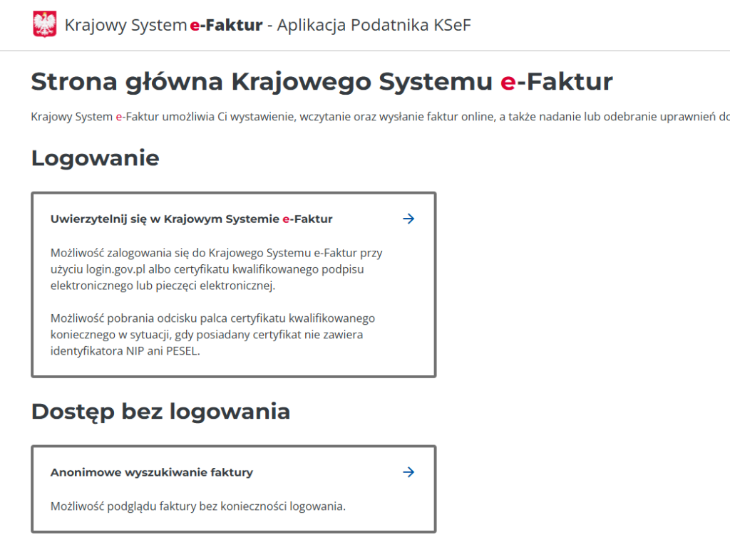 Ekran logowania KSeF